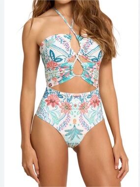 Cosita Linda Floral Cutout One-Piece Swimsuit Size Large Resort NWT